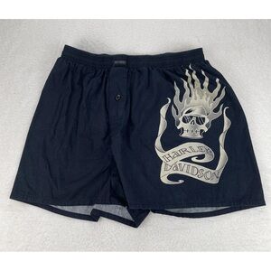 VTG Harley Davidson Mens Boxer Shorts Med Black Glow in Dark Skull Bikercore